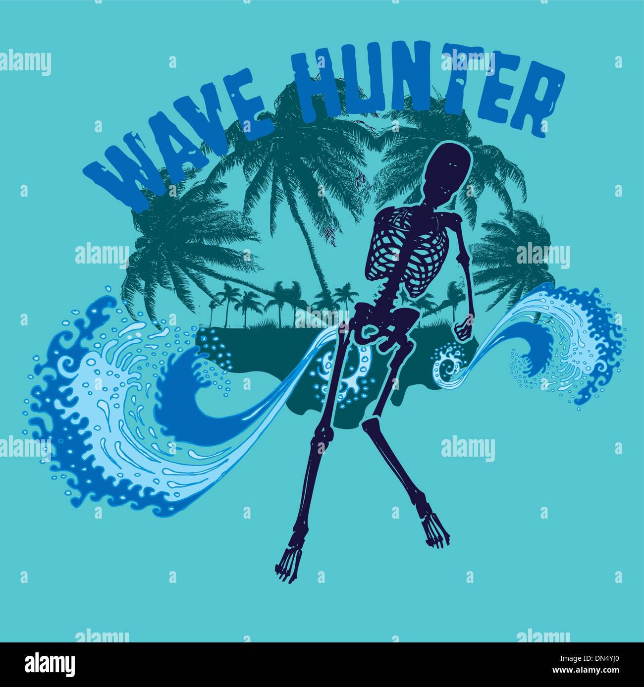 Palm beach skeleton surfer vector art Illustration de Vecteur