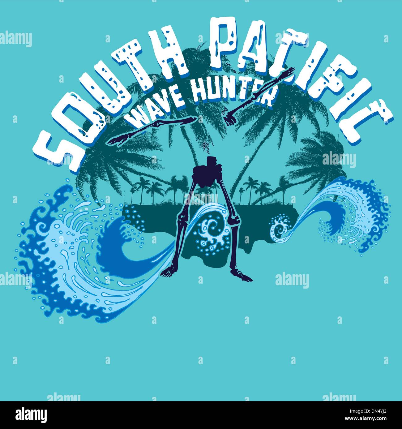 Palm beach skeleton surfer vector art Illustration de Vecteur