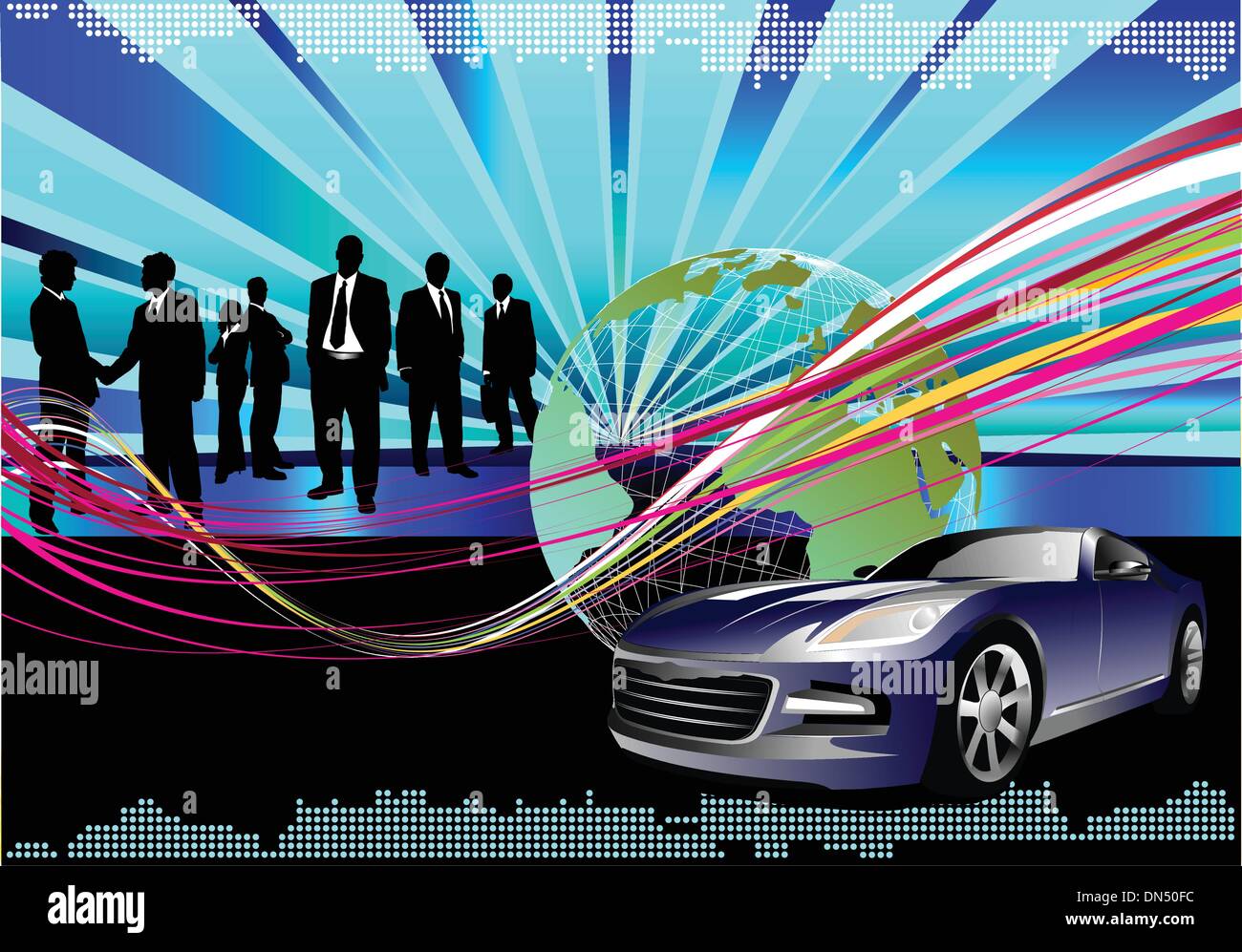 Monde des affaires avec la terre et les images de voiture Illustration de Vecteur