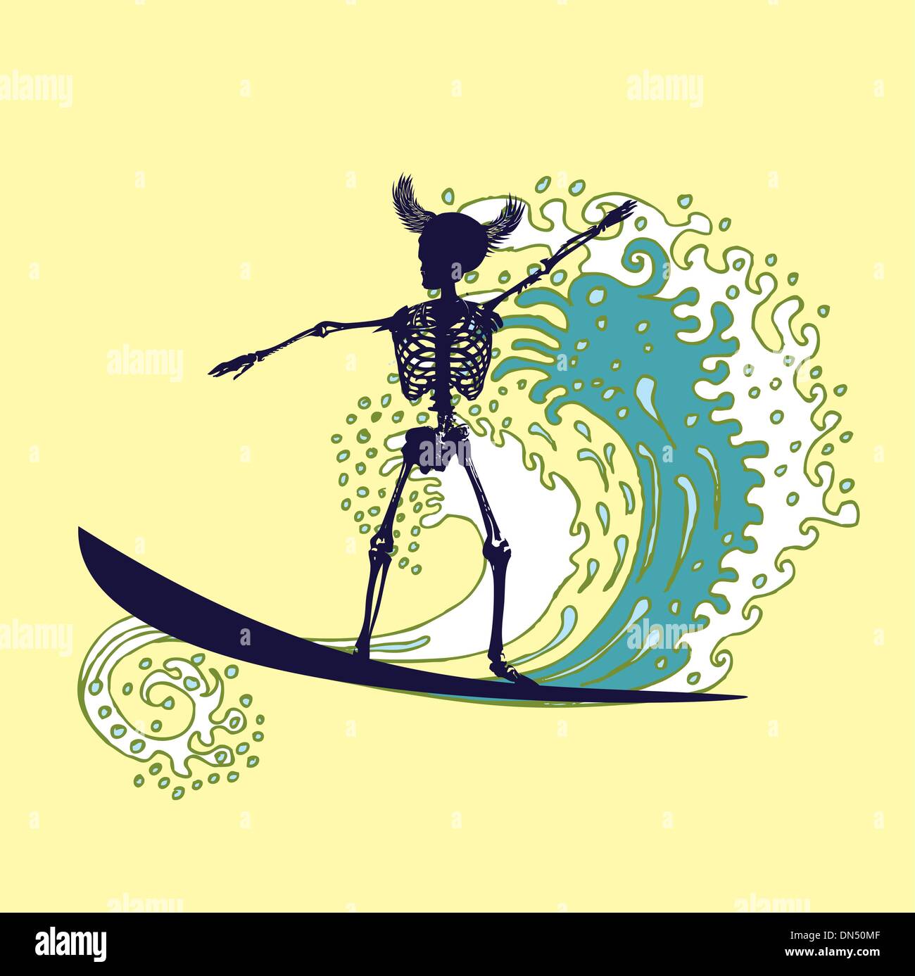 Surfer tribal tattoo big wave vector art Illustration de Vecteur