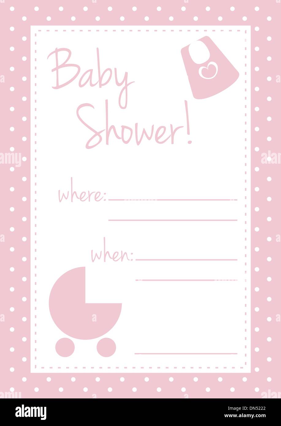Douche de bébé ou de carte vectorielle party invitation avec jolie fille à pois rose et blanc fond endroit pour mettre un message texte Illustration de Vecteur