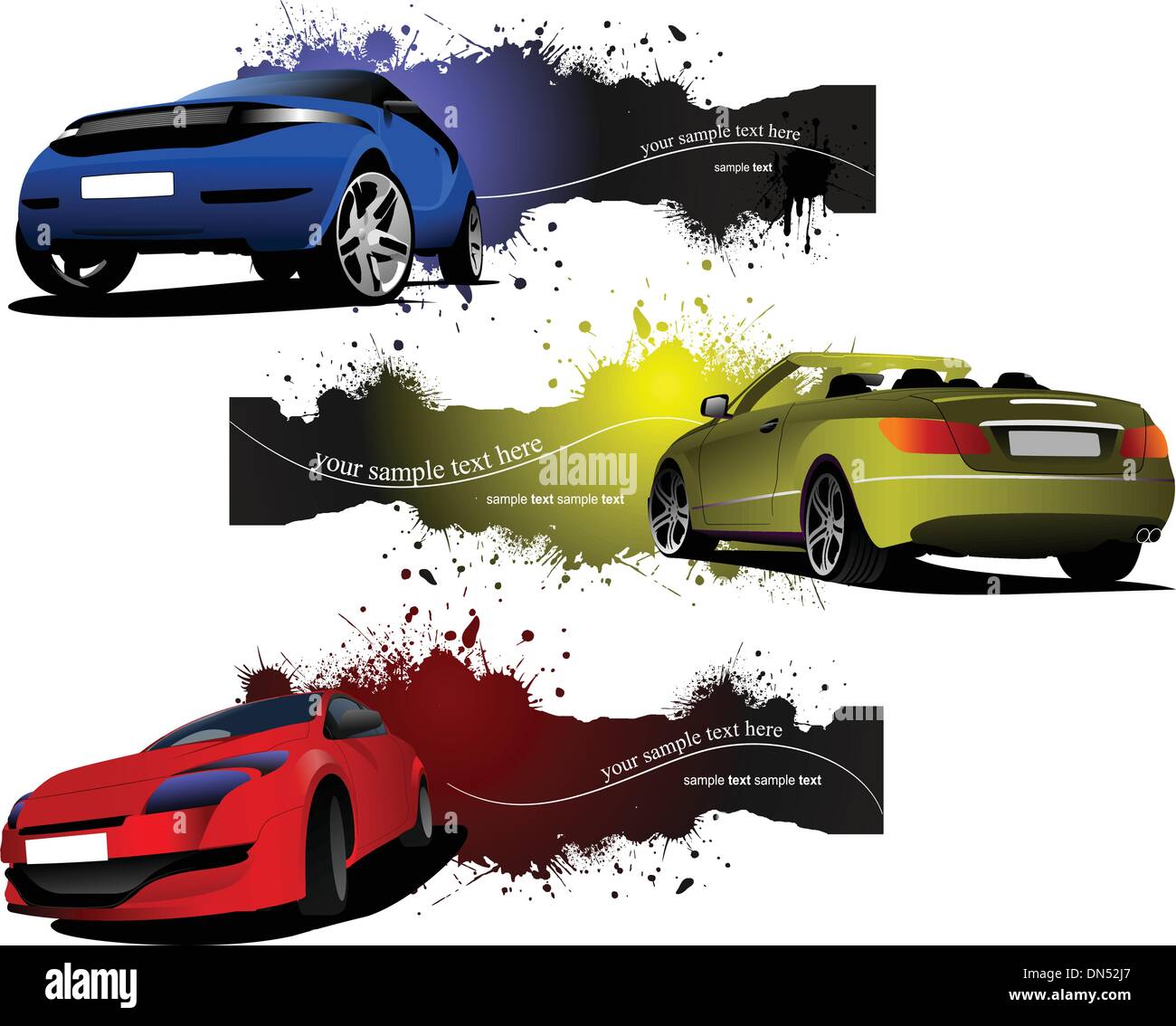 Trois Bannières grunge avec des voitures. Vector illustration Illustration de Vecteur