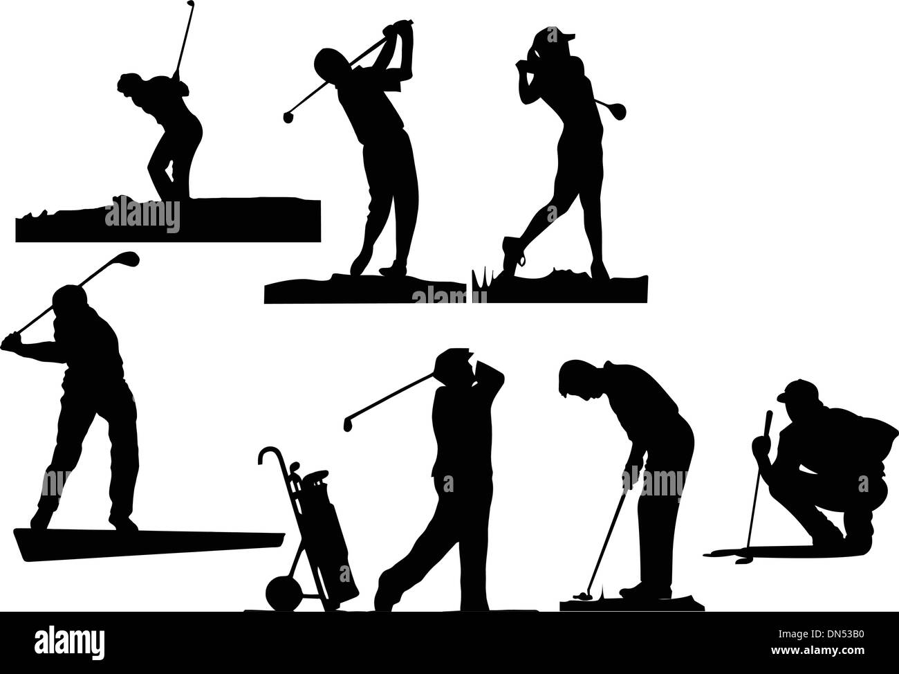 Huit silhouettes golfeur Illustration de Vecteur