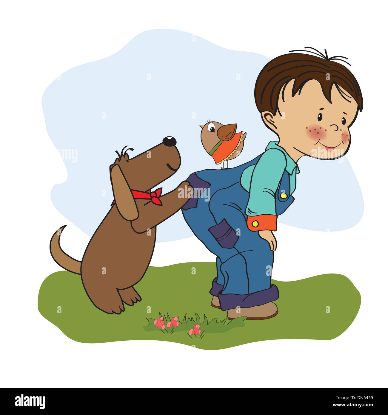 Petit Garçon jouant avec son chien Illustration de Vecteur
