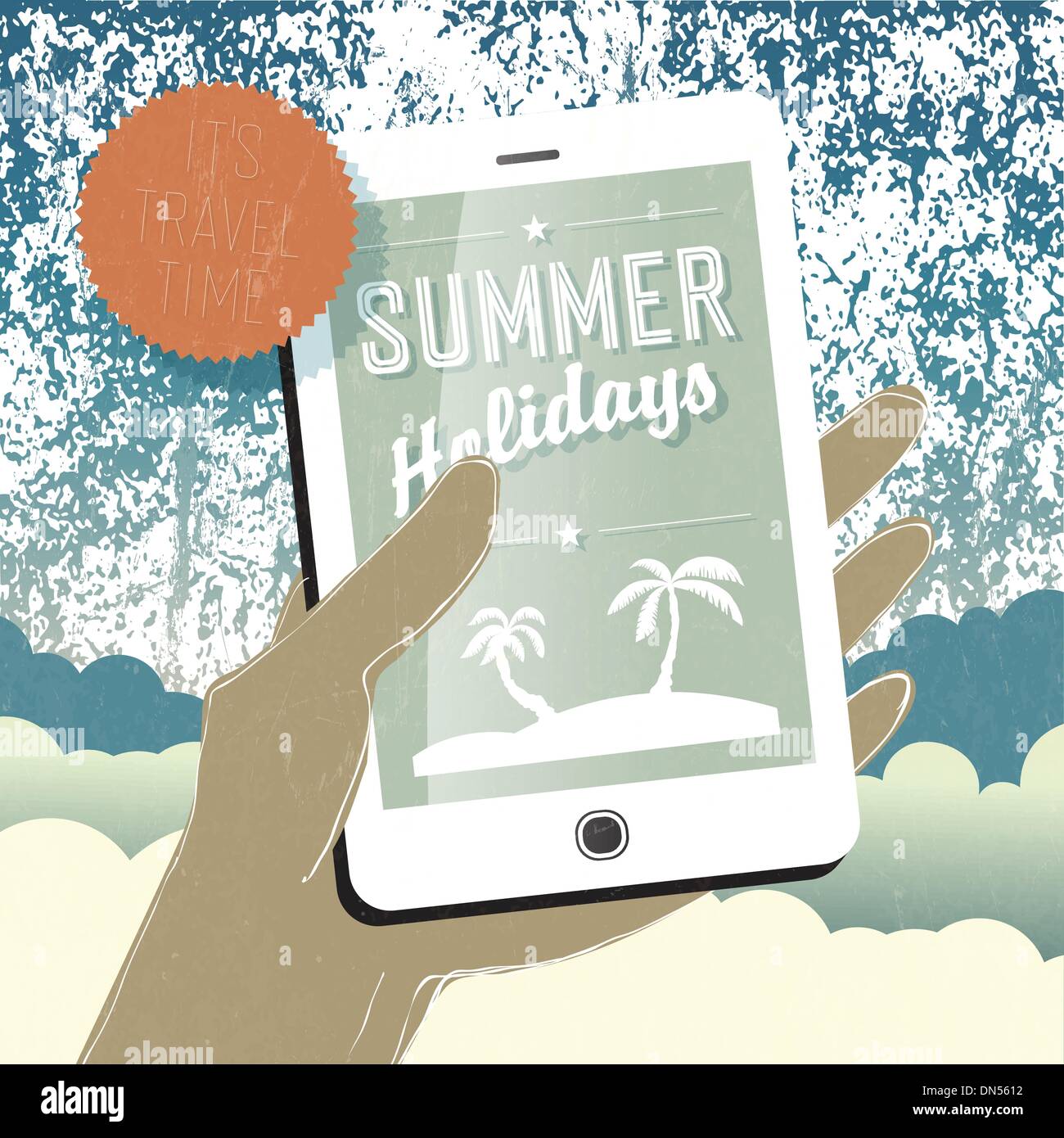 Vacances d'illustration conceptuelle. Smart phone dans la main. Ve Illustration de Vecteur