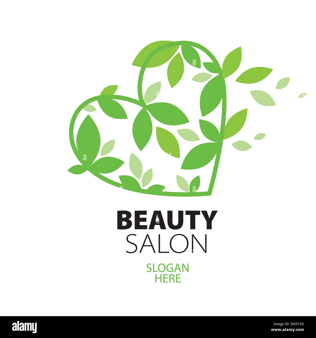 Logo coeur de feuilles vertes au salon de Illustration de Vecteur
