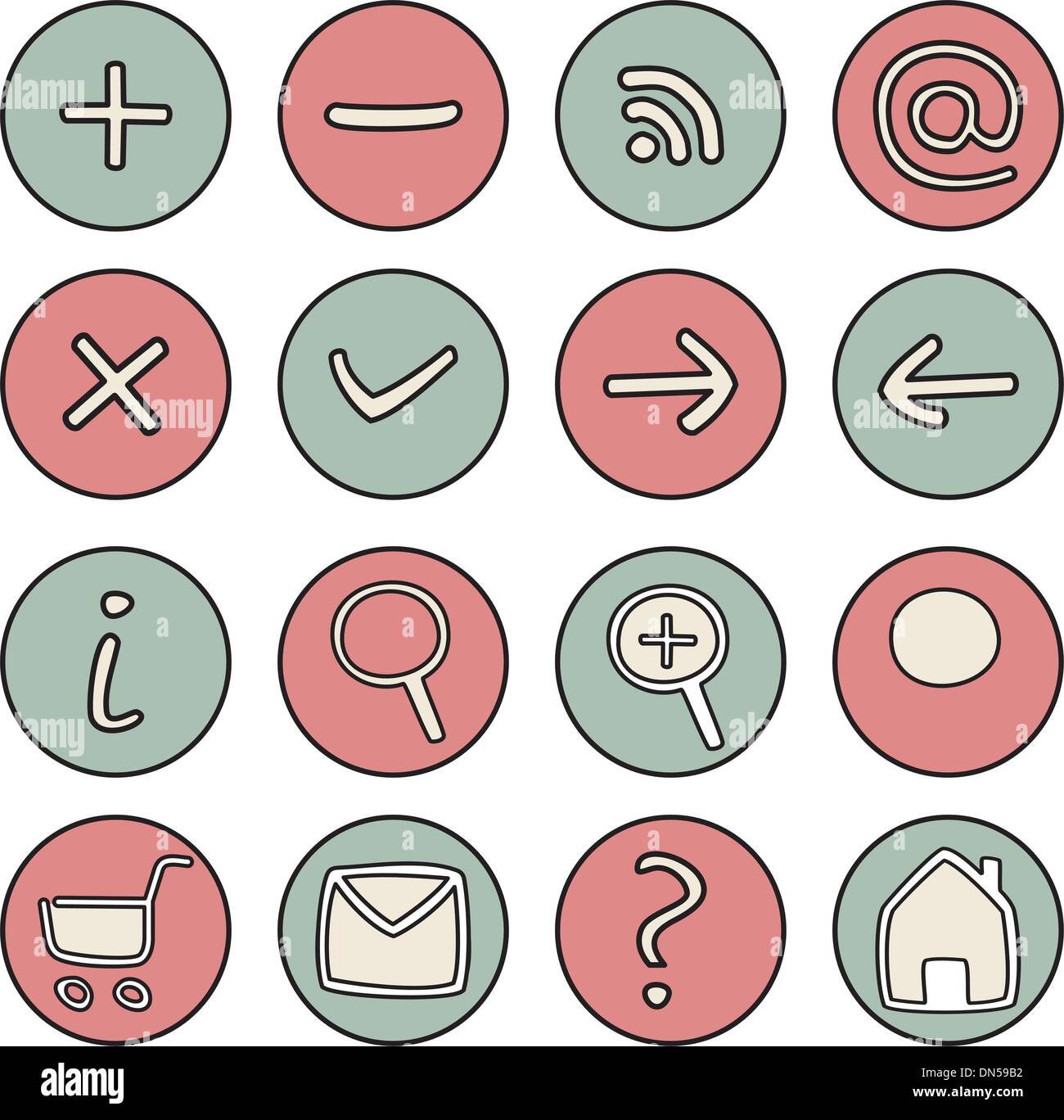 Vector icons ou boutons - outils web doodle des symboles. Conception site web éléments rose et vert isolé sur fond blanc Illustration de Vecteur