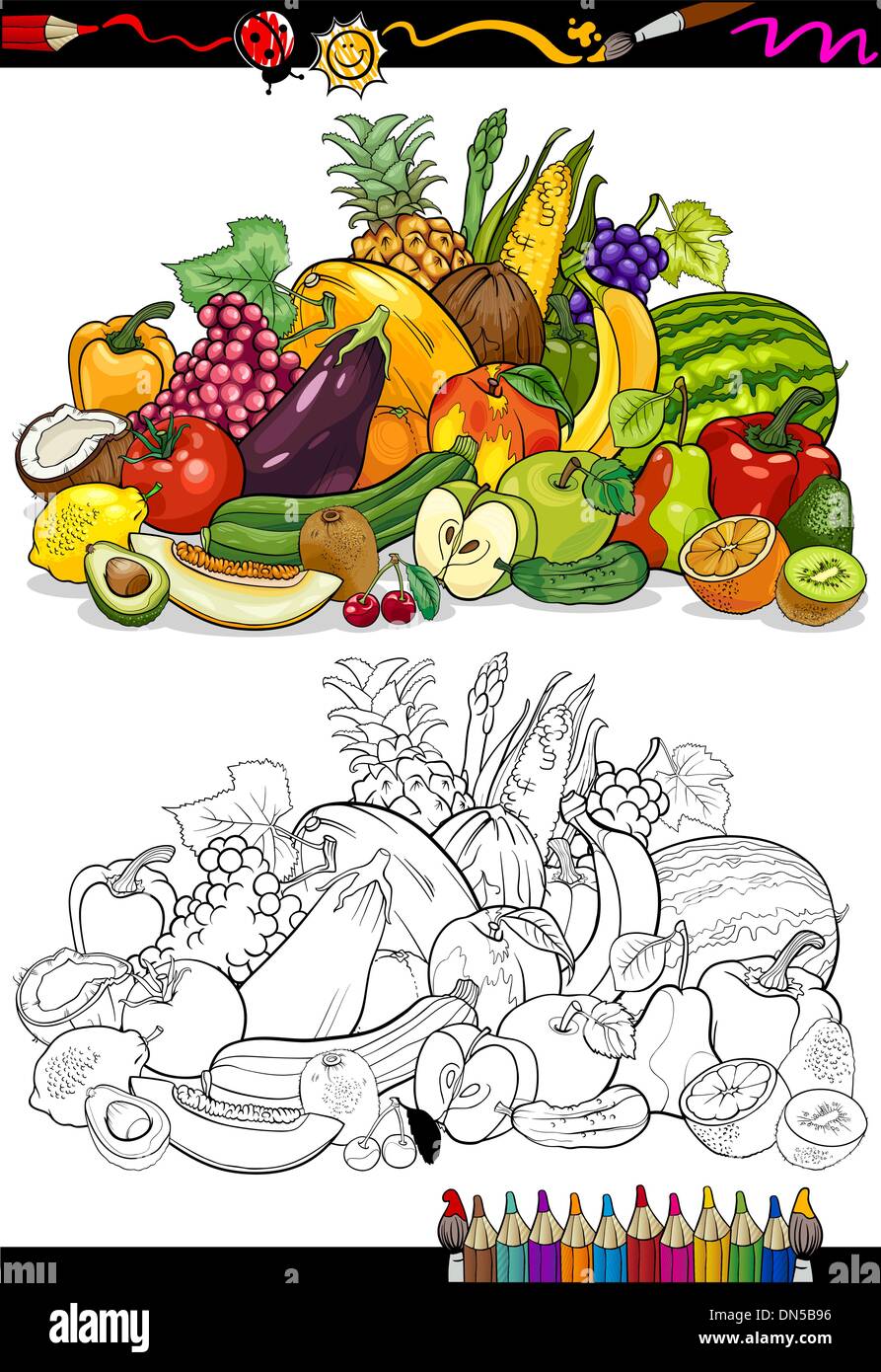 Les fruits et légumes pour Coloring Book Illustration de Vecteur