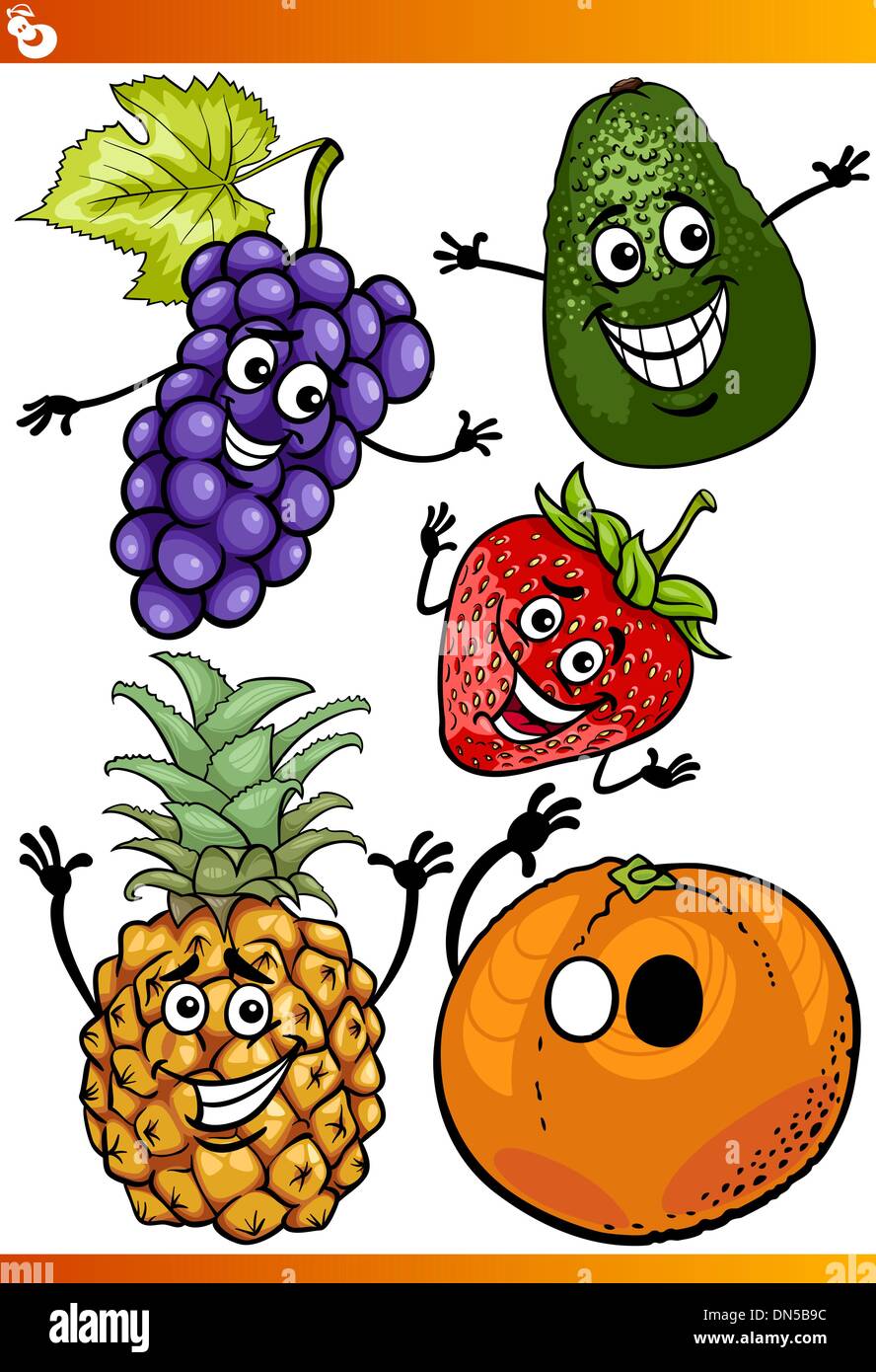 Fruits funny cartoon illustration set Illustration de Vecteur