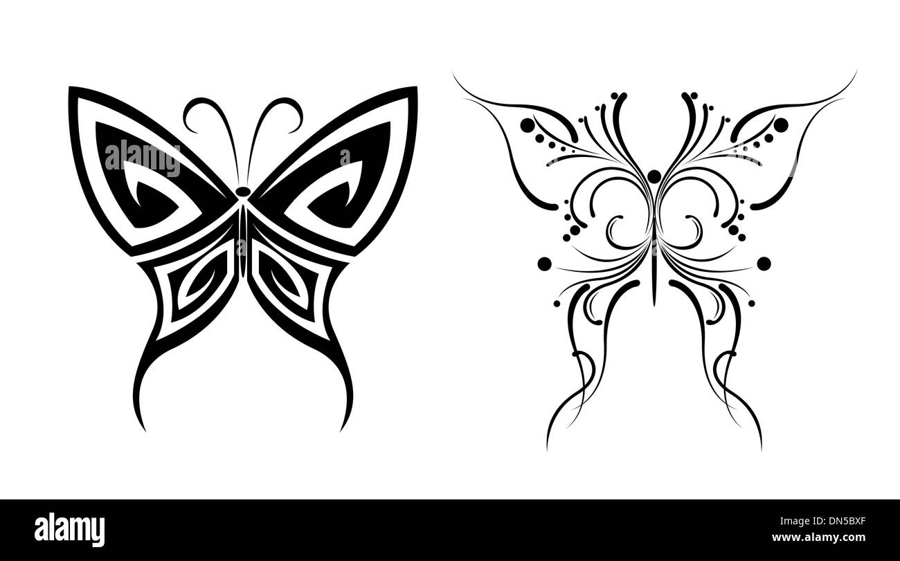 Tatouages papillon noir et blanc Illustration de Vecteur