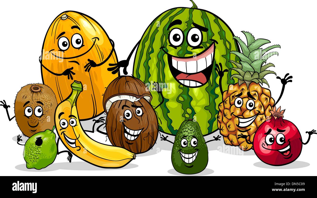 Les fruits tropicaux group cartoon illustration Illustration de Vecteur