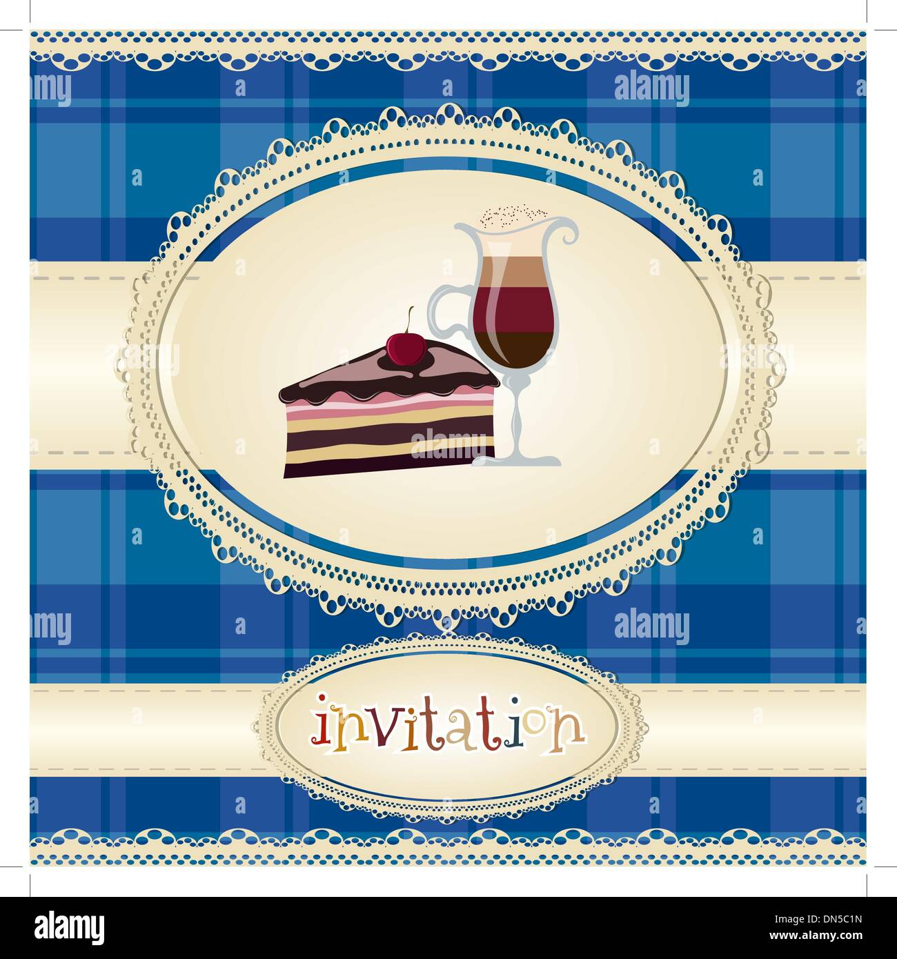 Vintage card--invitation--avec café et Illustration de Vecteur