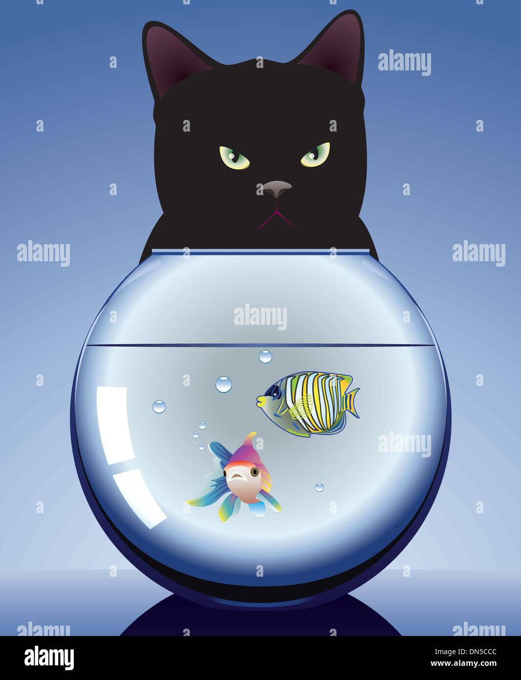 Black Cat et de l'aquarium avec des poissons Illustration de Vecteur