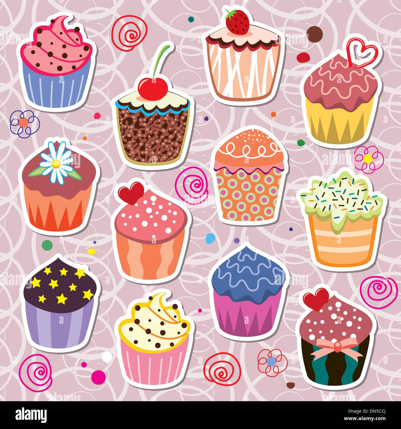 Cupcakes colorés Illustration de Vecteur