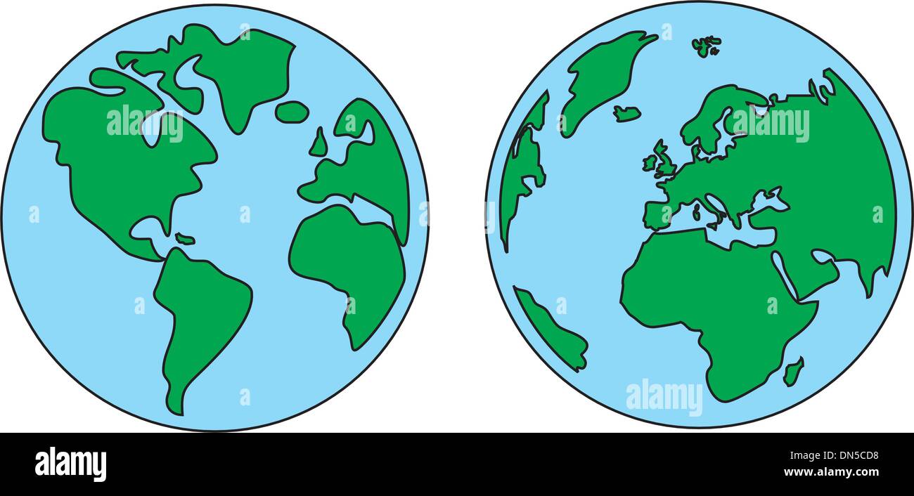 Monde Vecteur icône globe isolé sur fond blanc. Vert et Bleu symbole de la planète Terre illustration dessiné à la main Illustration de Vecteur