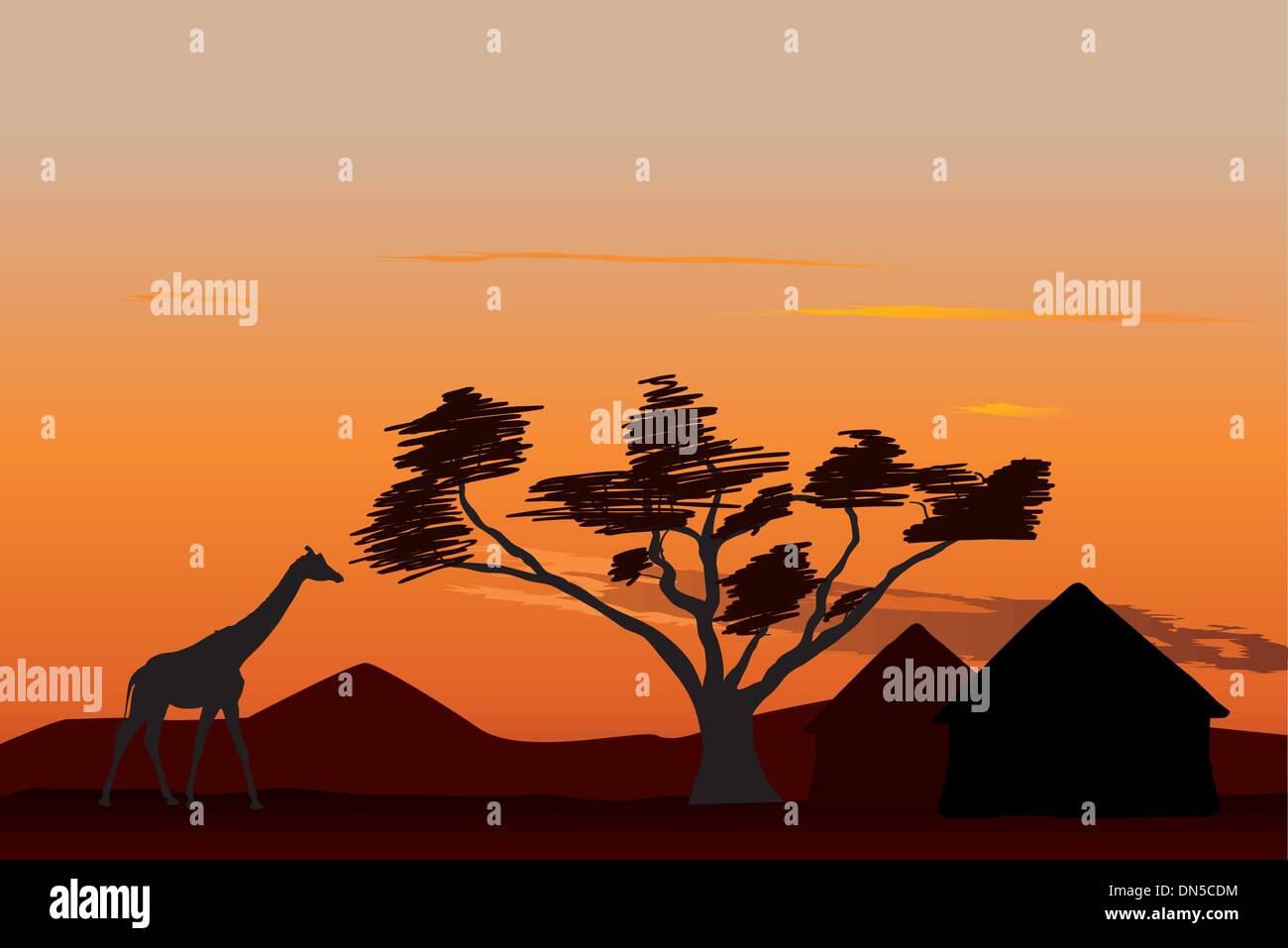 Coucher du soleil en Afrique Illustration de Vecteur Coucher du soleil en Afrique Illustration de Vecteur