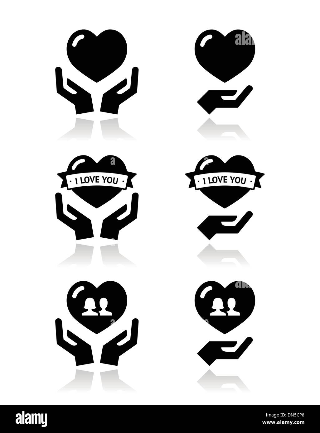 Les mains avec coeur, amour, relation icons set Illustration de Vecteur