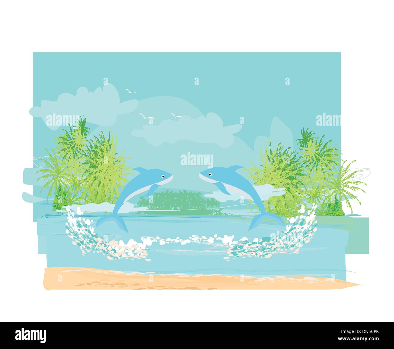 Les dauphins jouer au ballon dans la mer Illustration de Vecteur
