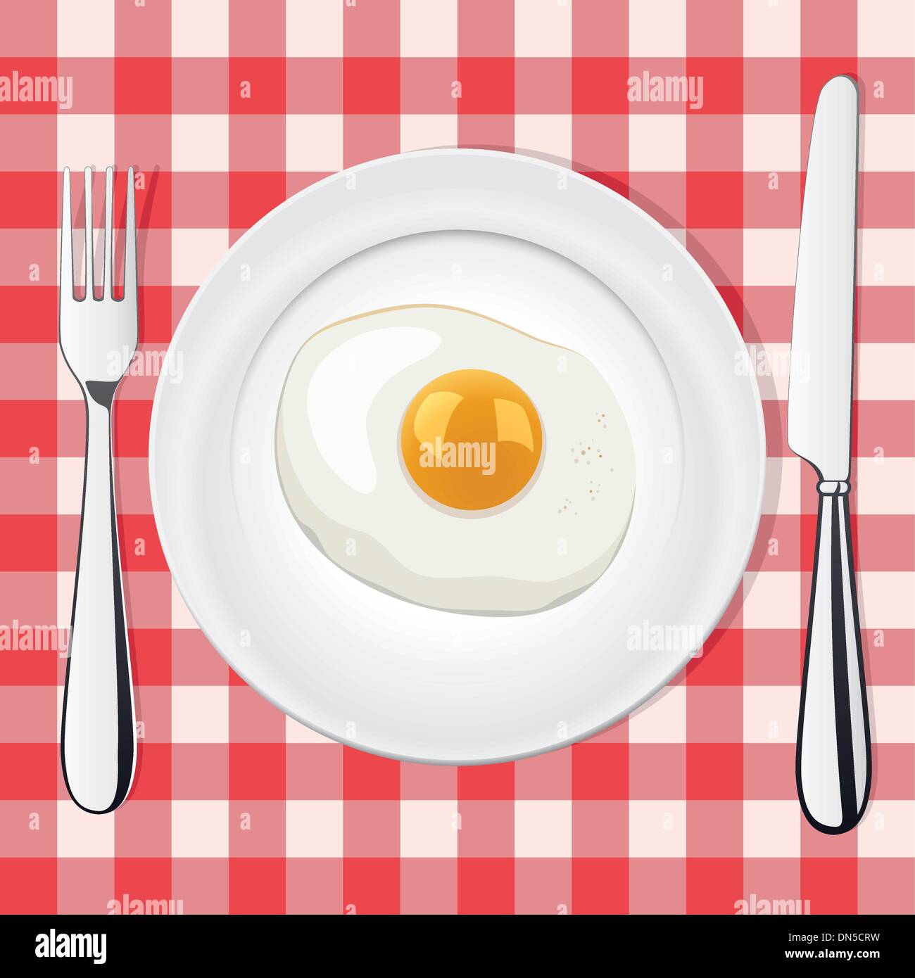 Vector œuf frit sur une plaque avec fourchette et couteau Illustration de Vecteur
