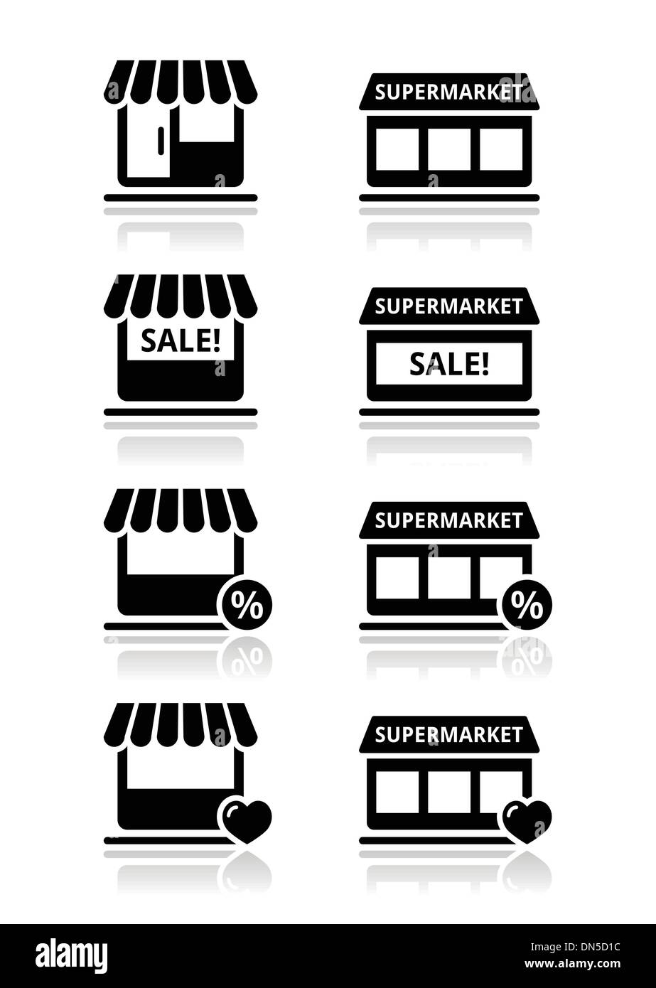 Seul boutique / store, supermarché vector icons set Illustration de Vecteur
