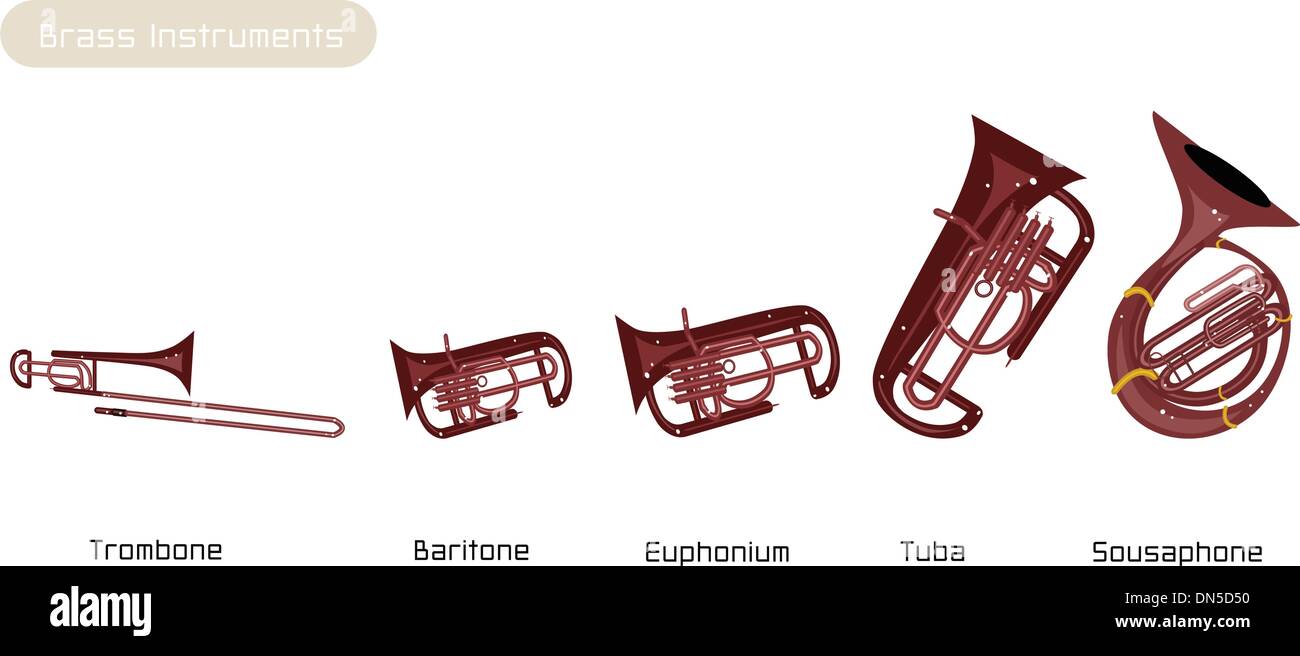 Cinq encore de Instrument de cuivre isolé sur fond blanc Illustration de Vecteur