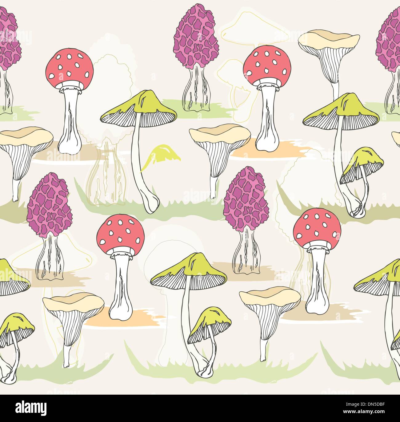 Cute abstrait coloré transparente motif champignons. Illustration de Vecteur