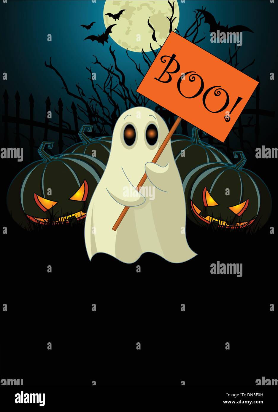 Ghost avec signe. Invitation Halloween Illustration de Vecteur