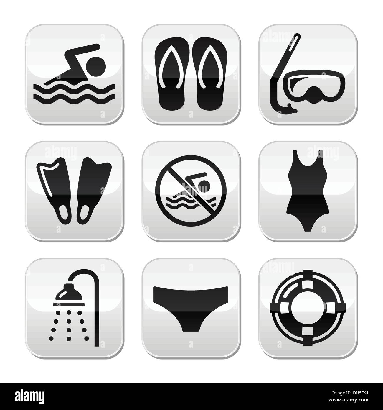 Natation, plongée sous-marine, sport vector set boutons Illustration de Vecteur