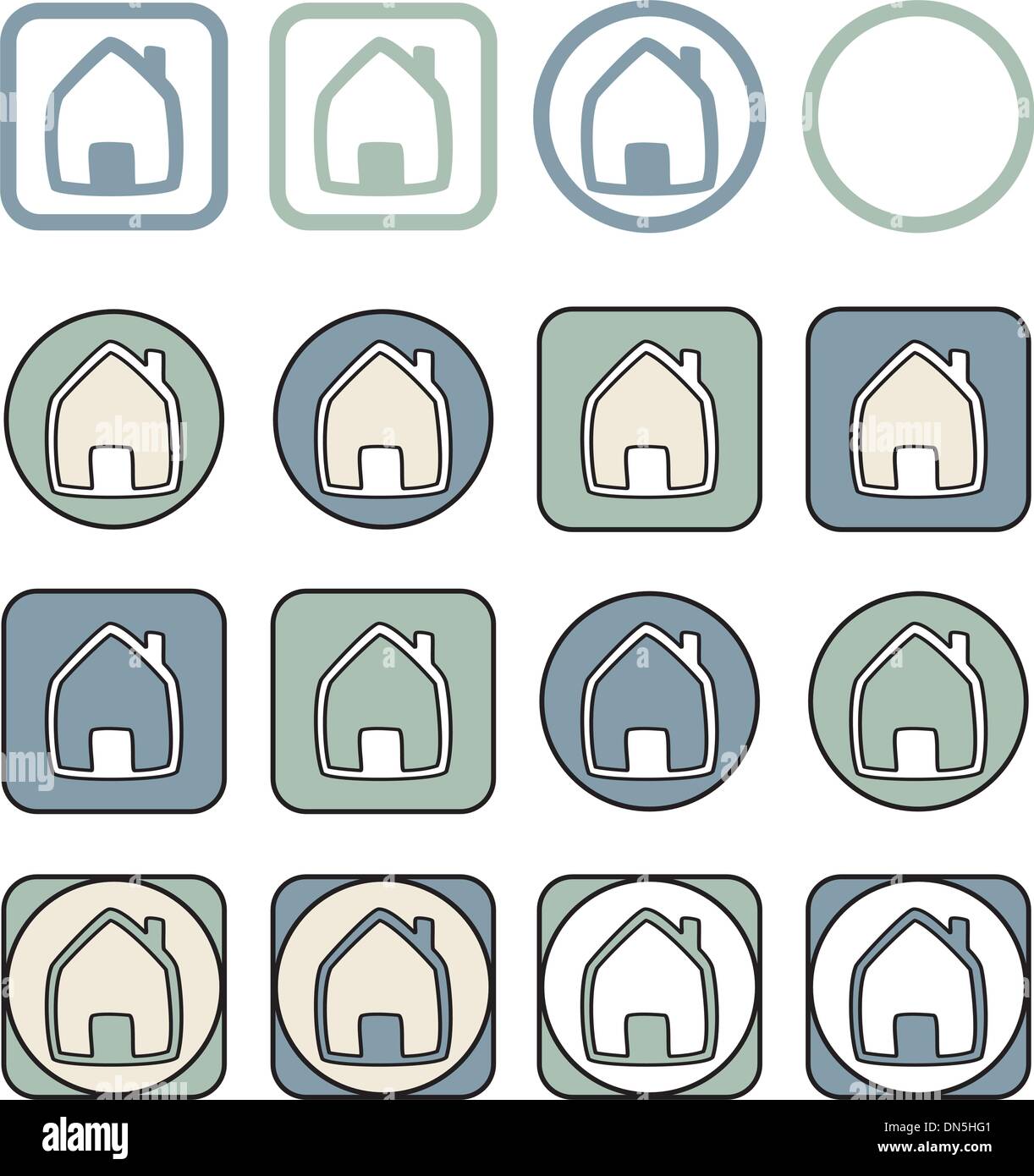 Home icon vector set. Chambre contours silhouette dans différentes formes isolé sur fond blanc. Illustration de Vecteur