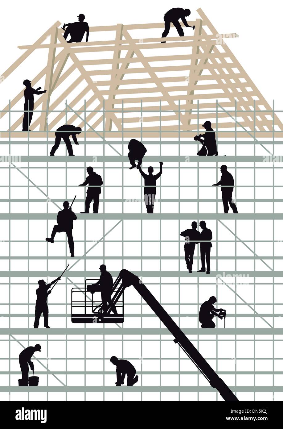 Les travailleurs de la construction La construction d'une maison Illustration de Vecteur