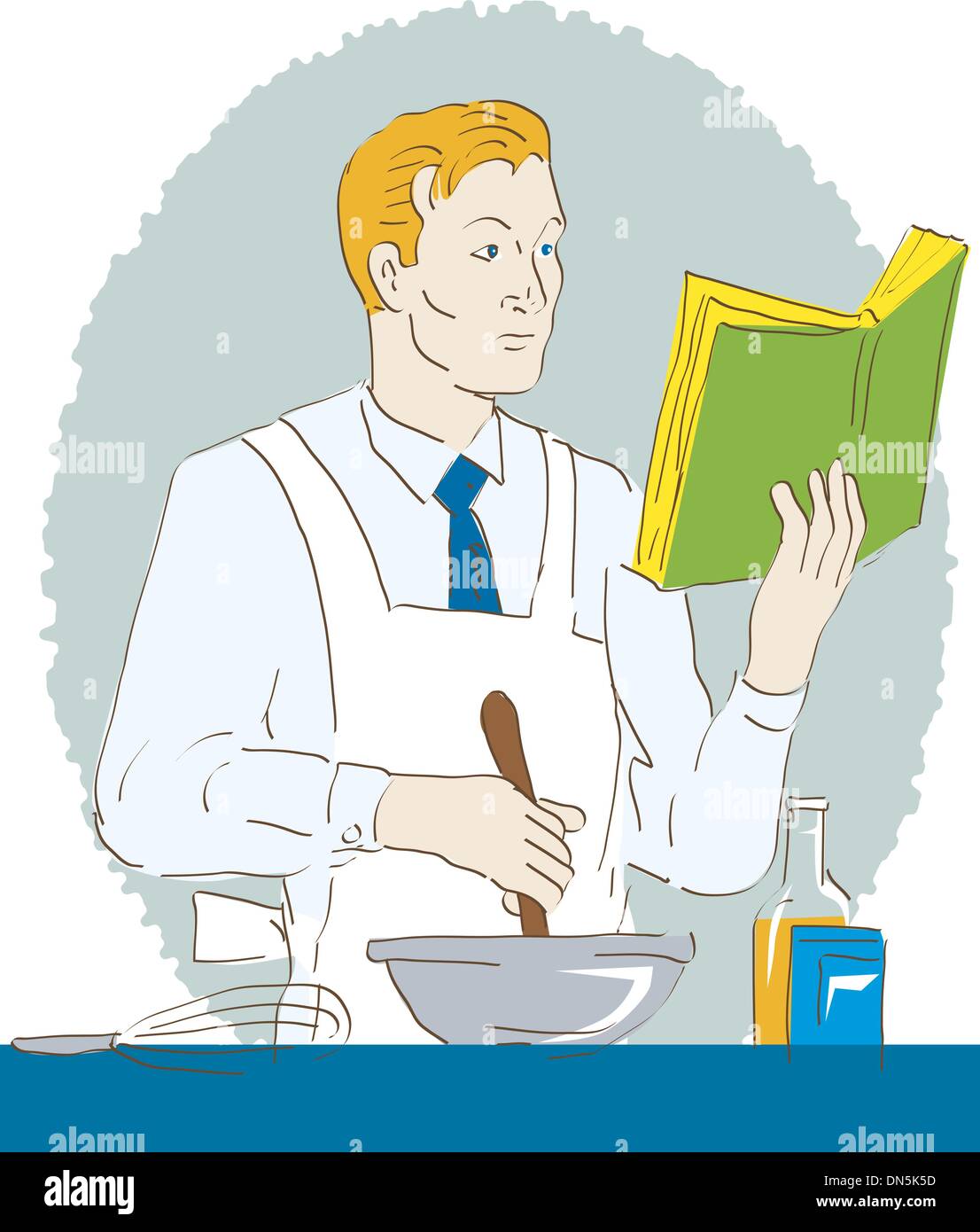 Chef cuisine baker holding bol livre de cuisine d'apprentissage Illustration de Vecteur