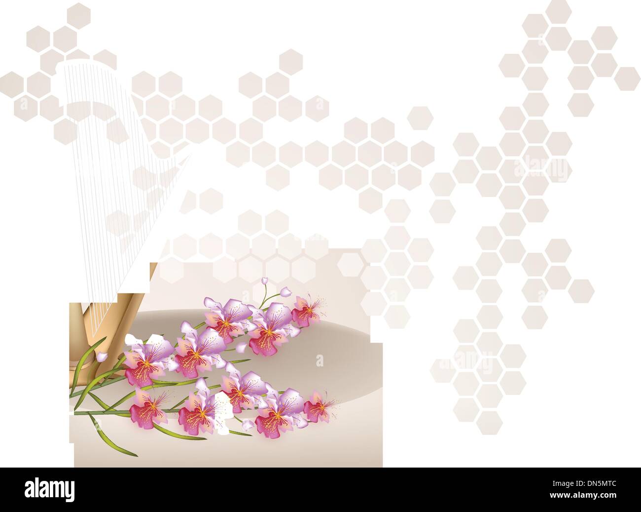 Une belle orchidée et harpe sur fond brun Illustration de Vecteur