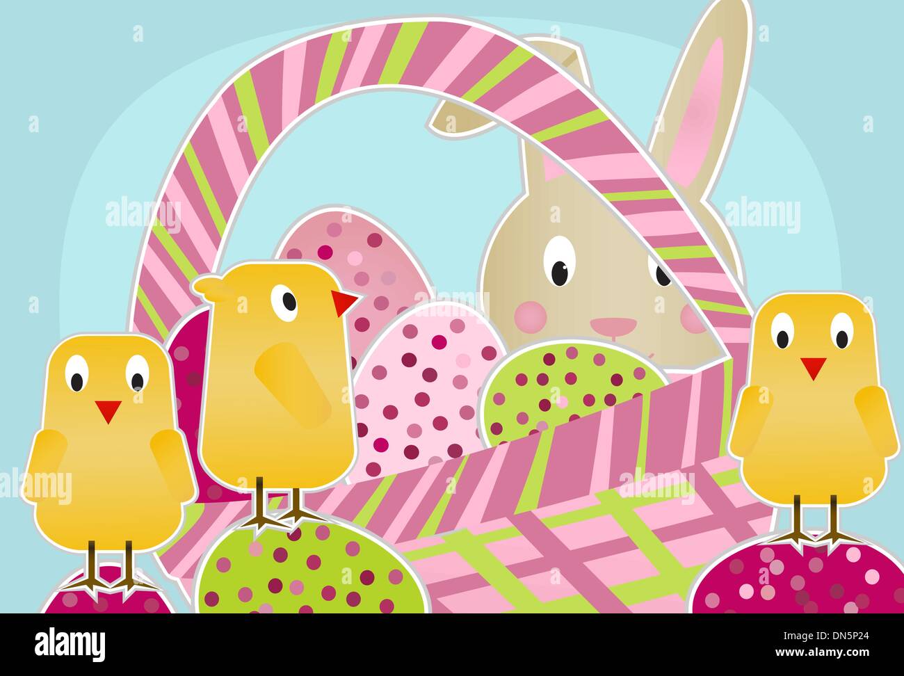 Les poussins, lapin et oeufs Illustration de Vecteur