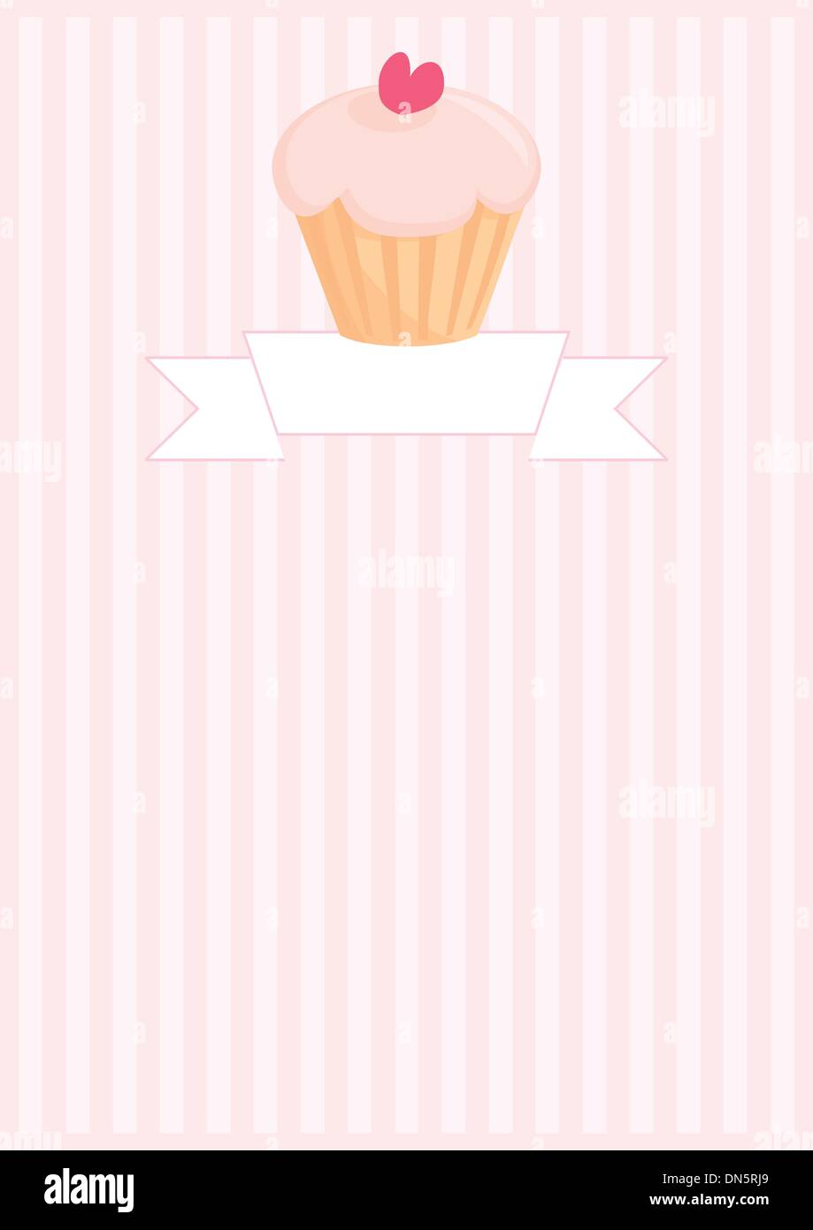 Bouton de vecteur, restaurant carte des menus, liste ou d'invitation de mariage avec sweet muffin cupcake, fond rose et coeur Illustration de Vecteur