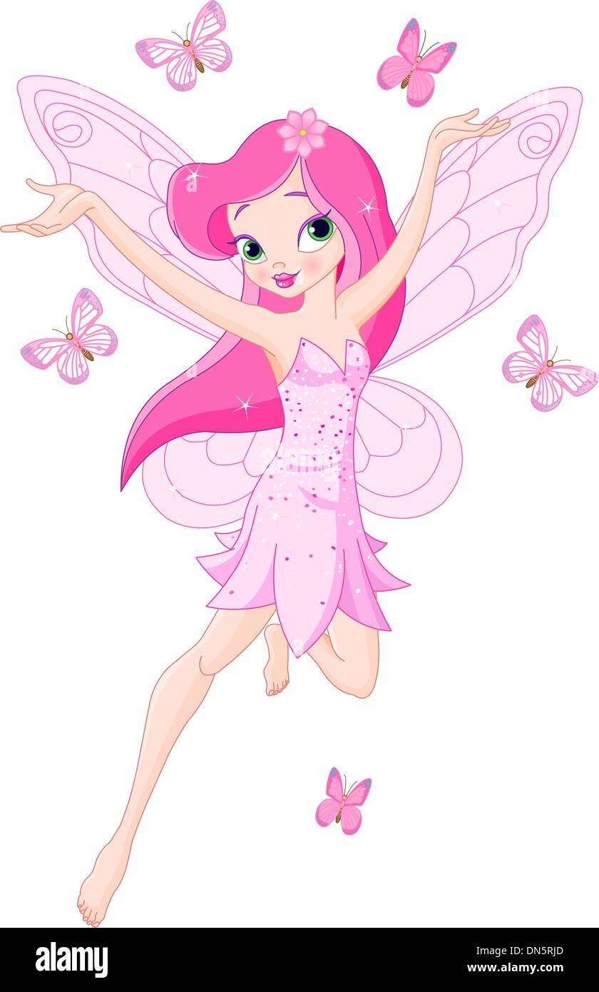 Cute pink spring fairy Illustration de Vecteur