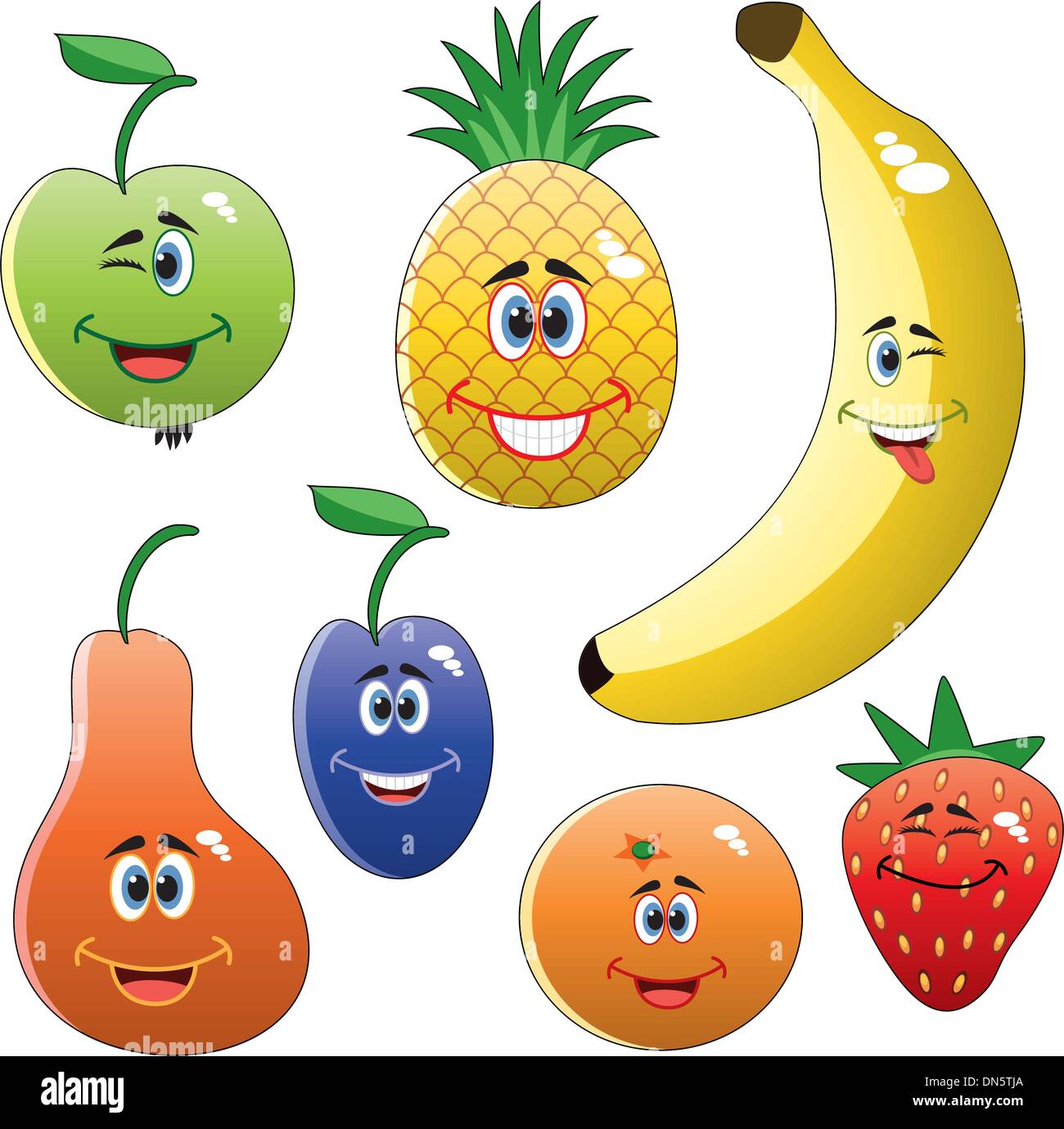 Vector set de fruits drôles colorés Illustration de Vecteur