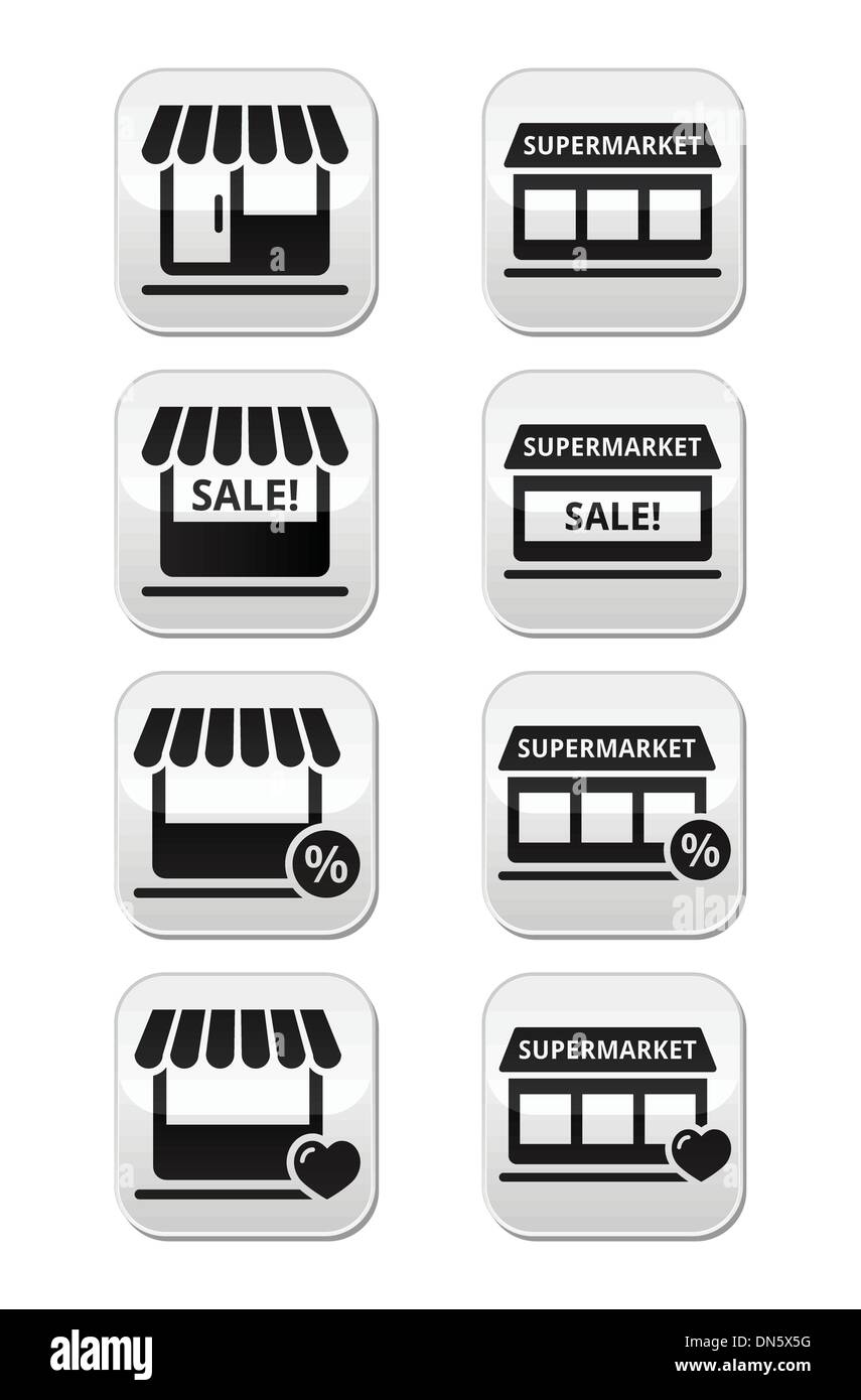 Seul Boutique ou magasin, supermarché vector set boutons Illustration de Vecteur