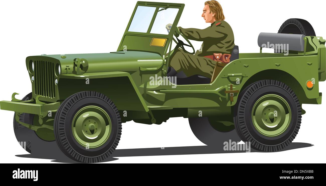 La seconde guerre mondiale, deux jeep de l'armée. Illustration de Vecteur