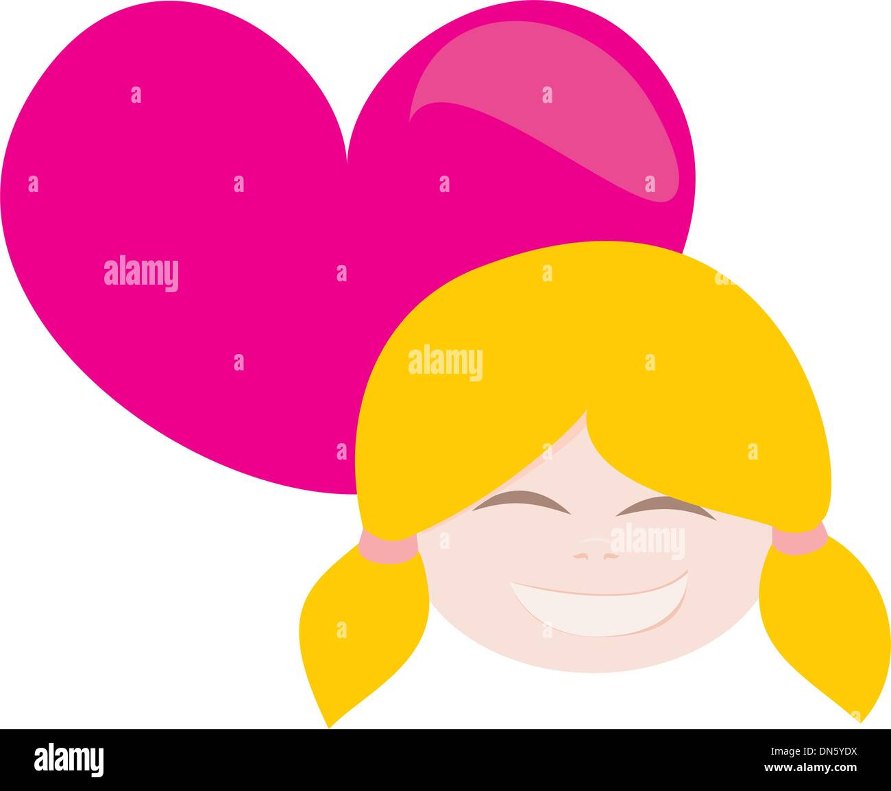 Rire fille blonde avec coeur rose isolé sur fond blanc valentines vector illustration Illustration de Vecteur