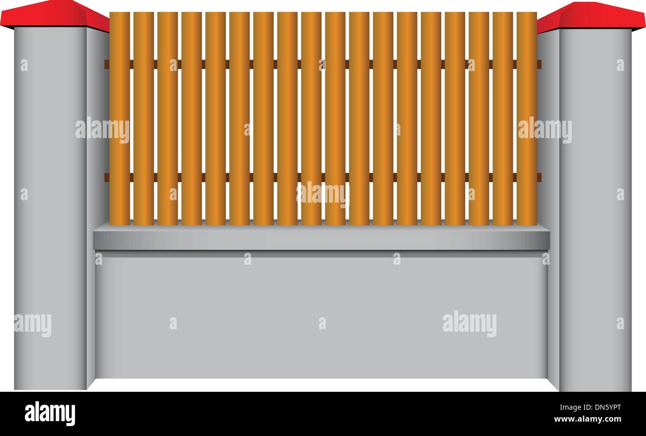 Clôture en béton avec inserts a bois Illustration de Vecteur