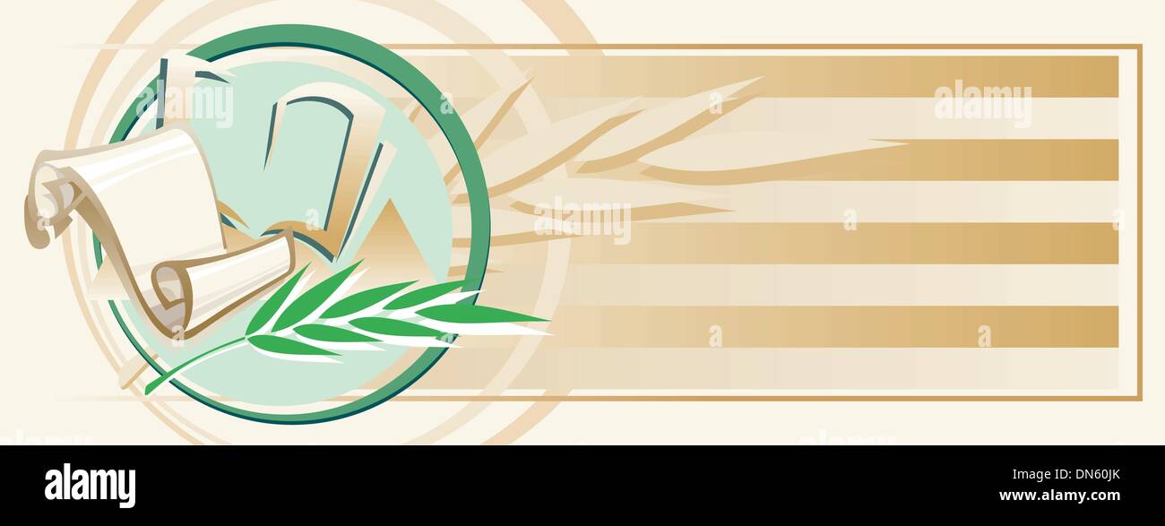 Fond fauve horizontal avec rouleau, réserver et branche de palmier Illustration de Vecteur