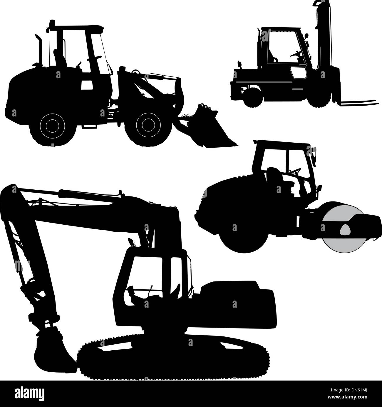 Des machines. Jeu de silhouettes d'un service routier de tracteurs. Illustration de Vecteur