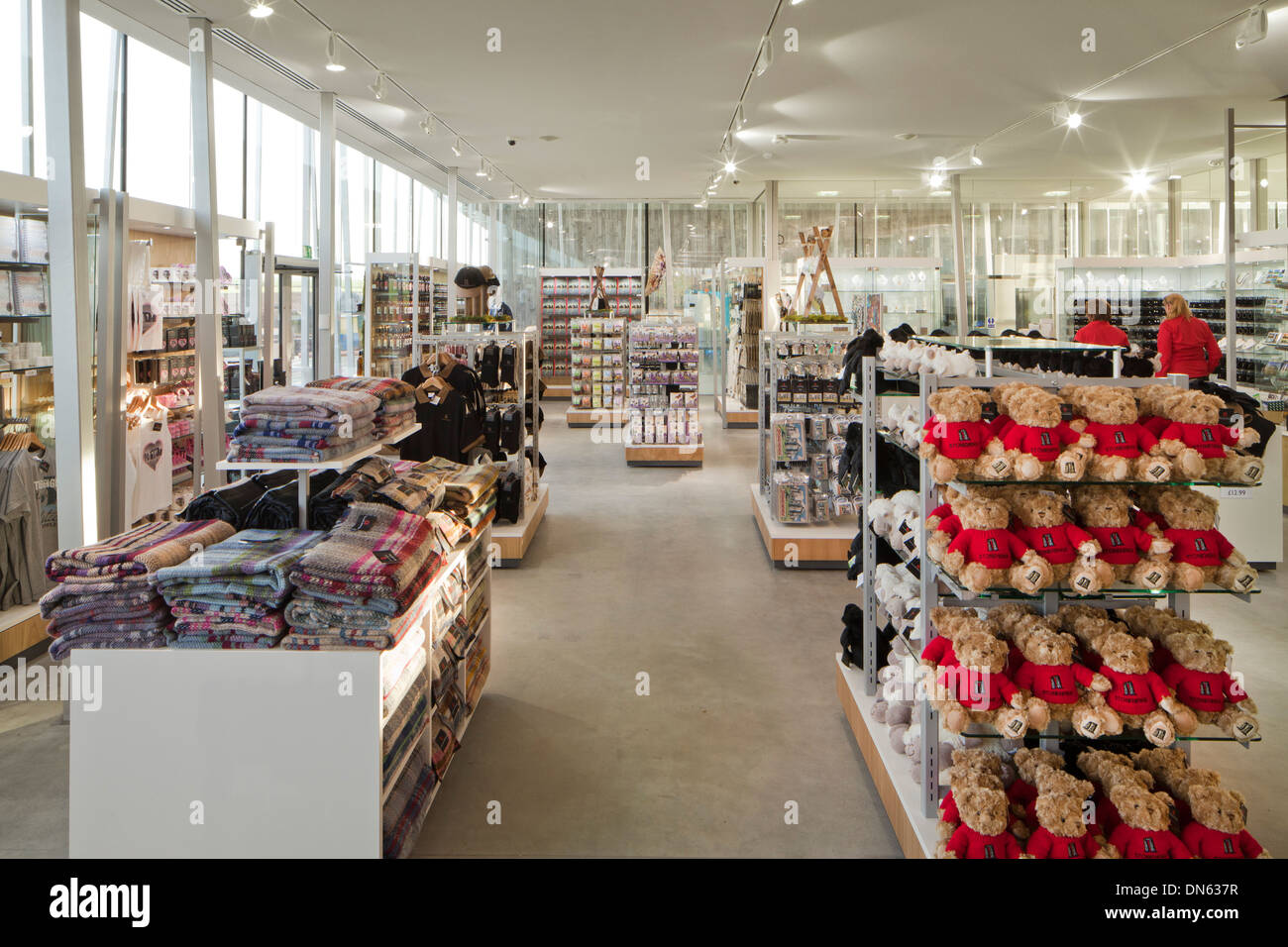 Centre des Visiteurs de Stonehenge, Amesbury, Royaume-Uni. Architecte : Denton Corker Marshall s.r.l., 2013. Boutique de cadeaux. Banque D'Images