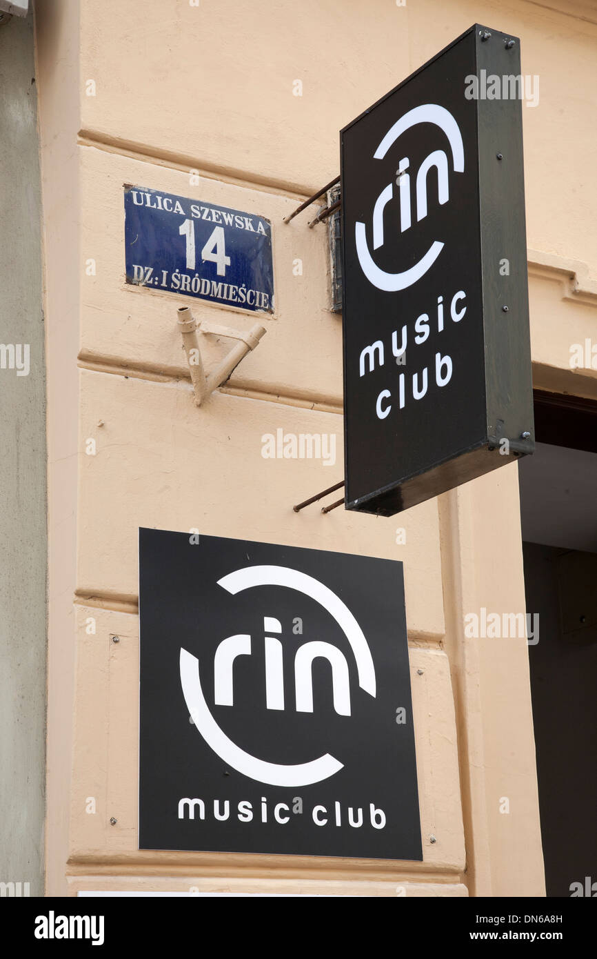 Rin Music Club ; Panneau ; Krakow, Pologne Banque D'Images
