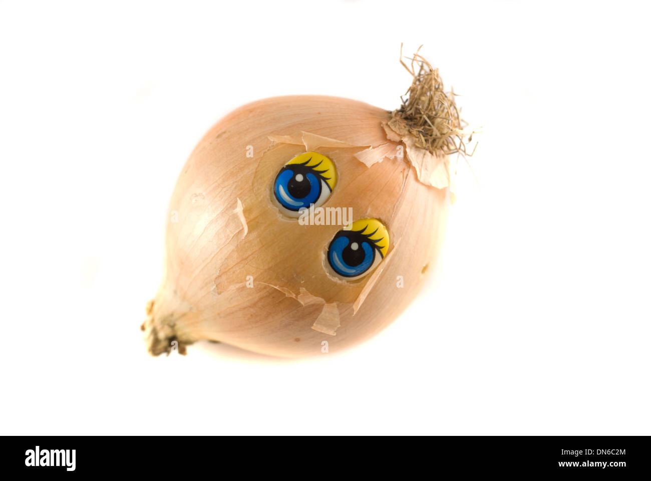 Funny onion avec visage, yeux couinent Banque D'Images