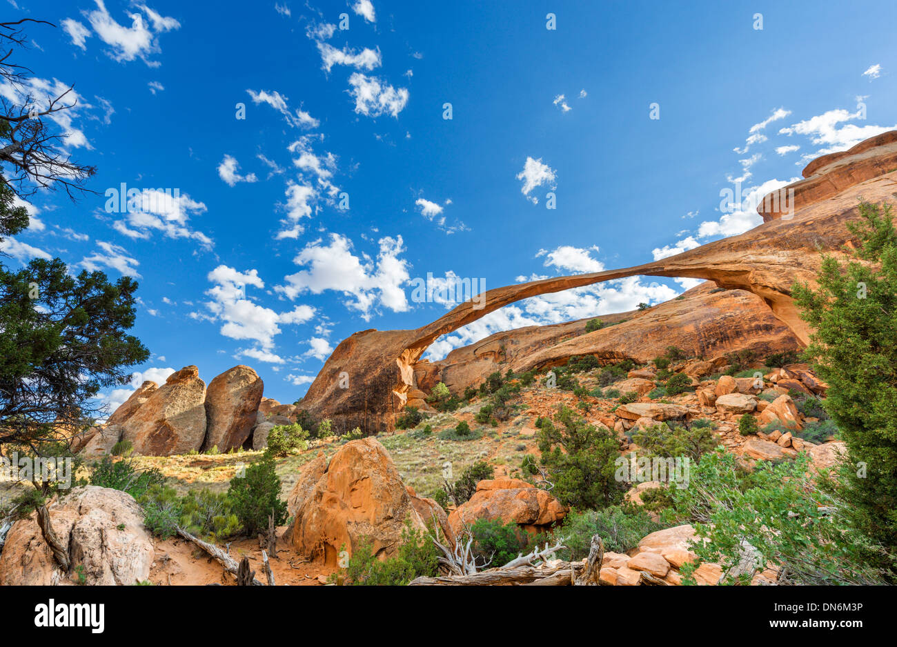 Landscape Arch sur le Devil's Garden Trail, Arches National Park, Utah, USA Banque D'Images