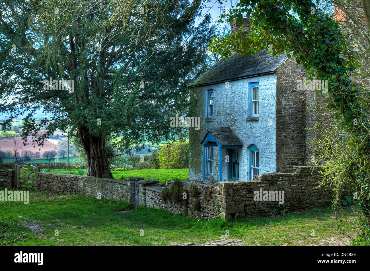 Joli Cottage gallois près de château blanc, Monmouthshire, Wales, UK. Banque D'Images