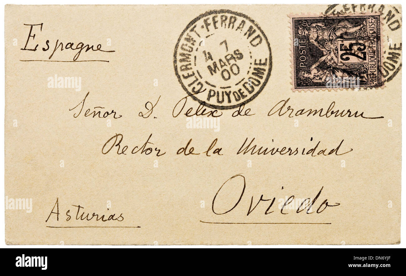 1900 25 Centimes Francais Enveloppe Avec Timbre Adressee A Oviedo Espagne Espagne Photo Stock Alamy