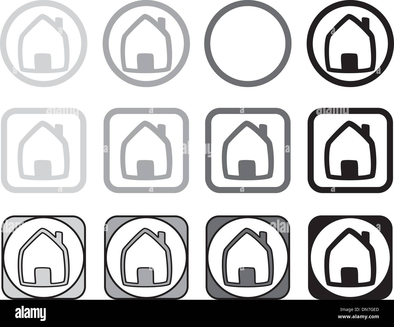Home icon vector set. Noir et gris de chambre dans différentes formes isolé sur fond blanc. Illustration de Vecteur