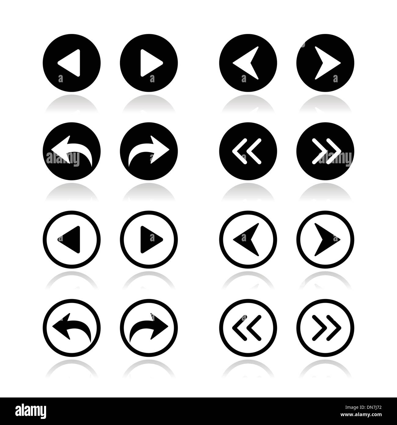 Flèches précédent, suivant round icons set Illustration de Vecteur